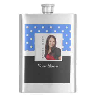 Blue polka dot photo template hip flask
