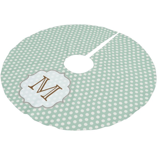 Blue Polka Dot Print Monogram Initial Tree Skirt (Angled)