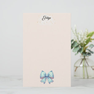 Blue Polka Dot  Ribbon Stationery
