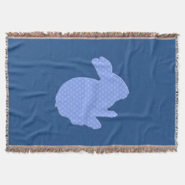 Blue Polka Dot Silhouette Bunny Throw Blanket (Front)