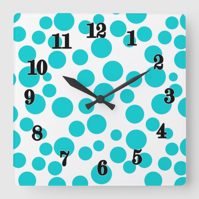 Blue polka dot  square wall clock (Front)