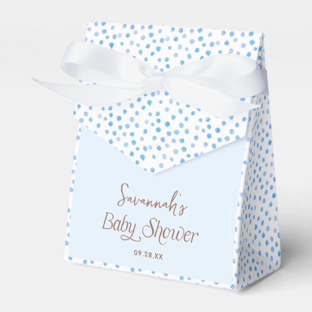 Blue Polka Dot Teddy Bear Baby Shower Favour Box (Front Side)