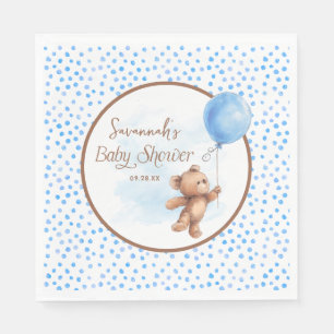 Blue Polka Dot Teddy Bear Balloon Baby Shower  Napkin