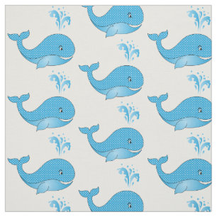 Blue Polka Dot Whales   Changeable Background Fabric