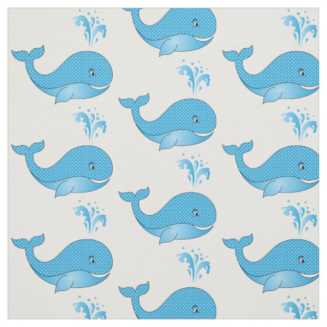 Blue Polka Dot Whales | Changeable Background Fabric (Swatch)