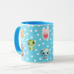 Blue Polka Dot with Kawaii Characters Mug