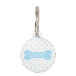 Blue Polka Dots And Dog Bone & Custom Pet Info Tag