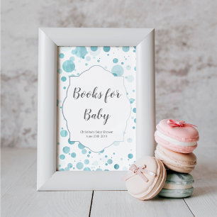 Blue Polka Dots Baby Shower Sign, Books for baby Poster