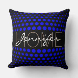 Blue polka dots home monogram cushion