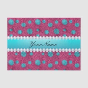 Blue Polka Dots Hot Pink Faux Diamonds Tissue Paper
