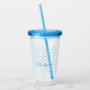 Blue Polka Dots Monogram Kids Boys Birthday Party Acrylic Tumbler