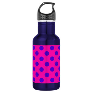 Blue polka dots on fuchsia 532 ml water bottle