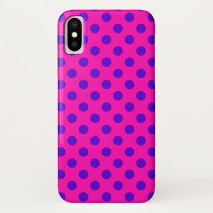 Blue polka dots on fuchsia iPhone x case