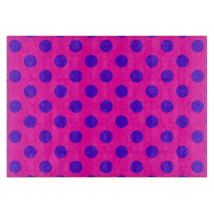 Blue polka dots on fuchsia cutting board