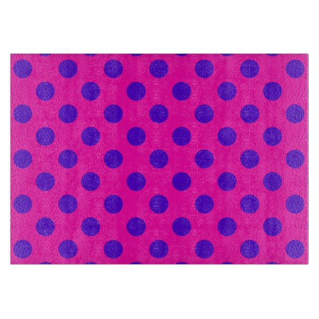 Blue polka dots on fuchsia cutting board (Front)