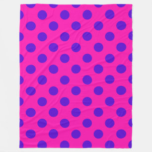 Blue polka dots on fuchsia fleece blanket