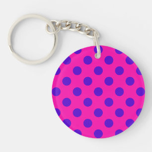 Blue polka dots on fuchsia key ring