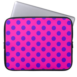 Blue polka dots on fuchsia laptop sleeve