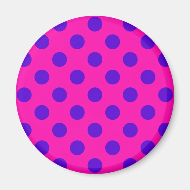 Blue polka dots on fuchsia magnet (Front)