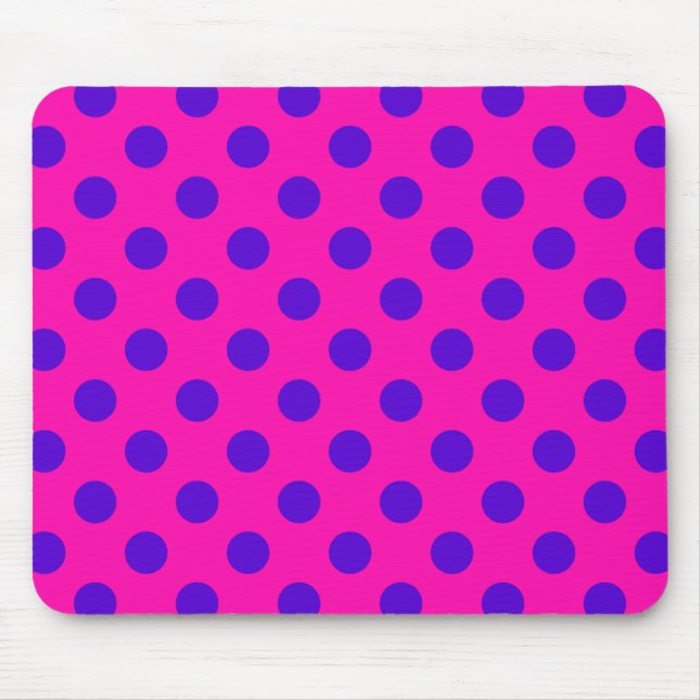 Blue polka dots on fuchsia mouse pad (Front)