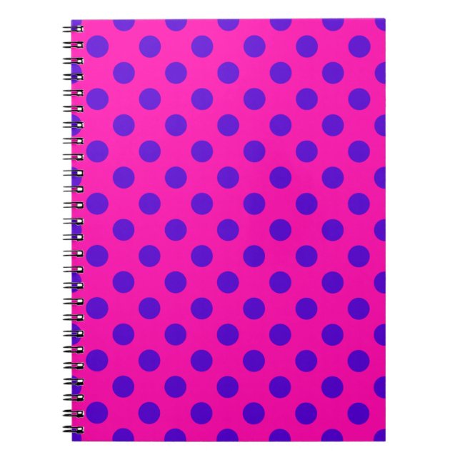 Blue polka dots on fuchsia notebook (Front)