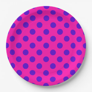 Blue polka dots on fuchsia paper plate