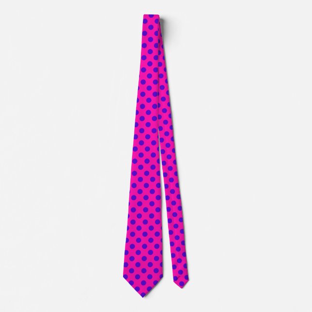 Blue polka dots on fuchsia tie (Front)
