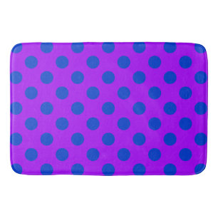 Blue polka dots on purple bath mat