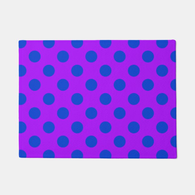 Blue polka dots on purple doormat (Front)