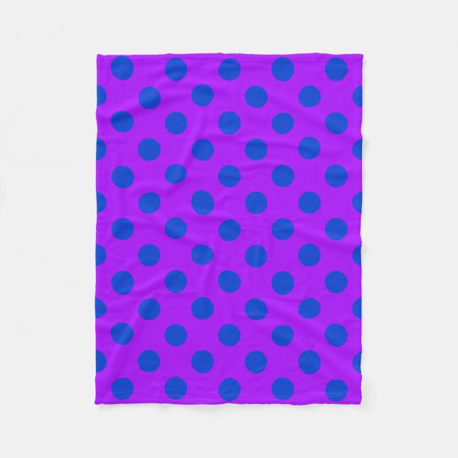 Blue polka dots on purple fleece blanket (Front)