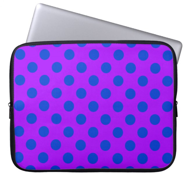 Blue polka dots on purple laptop sleeve (Front)