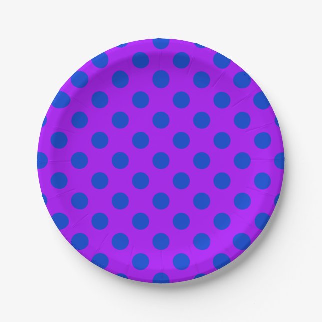 Blue polka dots on purple paper plate (Front)