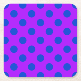 Blue polka dots on purple square paper coaster