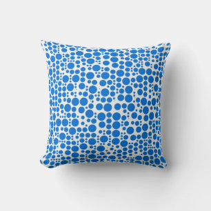 Blue Polka Dots on White Background Cushion