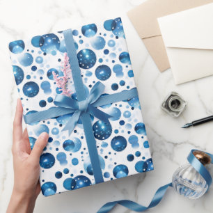 Blue Polka Dots on White Wrapping Paper