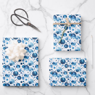 Blue Polka Dots on White Wrapping Paper Sheet