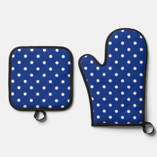 Blue Polka Dots Oven Mitt & Pot Holder Set