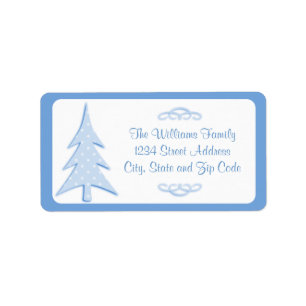 Blue Polka Dots Pattern Christmas Tree Label