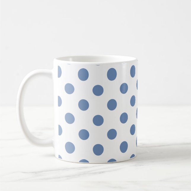 Blue Polka Dots Pattern on White Background  Coffee Mug (Left)