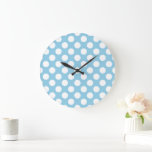 Blue Polka Dots, Polka Dot Pattern, Dots, Dotted Large Clock<br><div class="desc">Cute,  fun and adorable polka dot pattern in blue and white colour. Modern and trendy gift,  perfect for the polka dots lover in your life.</div>