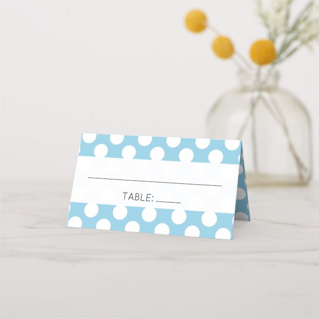 Blue Polka Dots, Polka Dot Pattern, Dots, Wedding Place Card (Front)