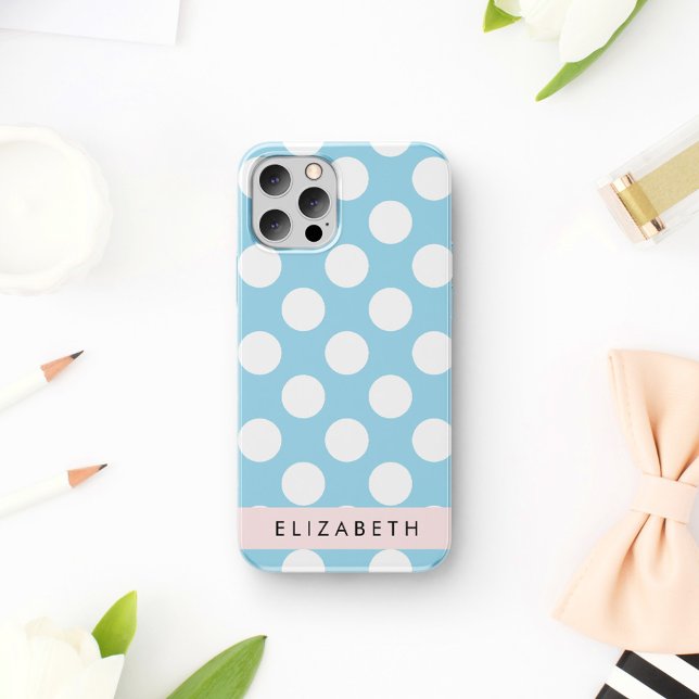 Blue Polka Dots, Polka Dot Pattern, Your Name Case-Mate iPhone Case (Creator Uploaded)