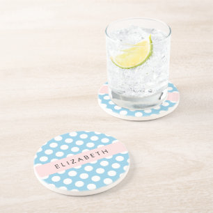 Blue Polka Dots, Polka Dot Pattern, Your Name Coaster