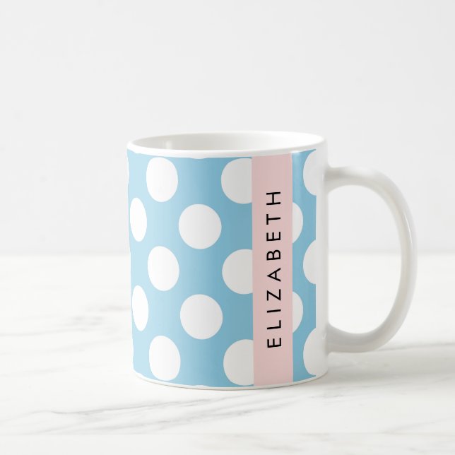 Blue Polka Dots, Polka Dot Pattern, Your Name Coffee Mug (Right)