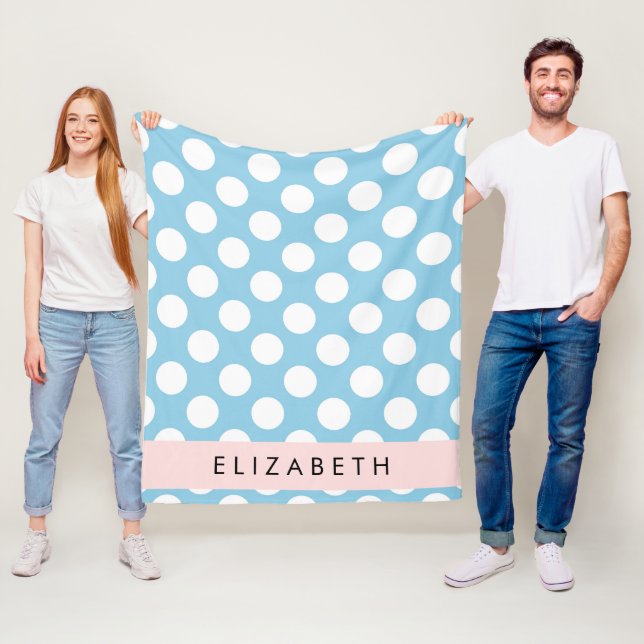 Blue Polka Dots, Polka Dot Pattern, Your Name Fleece Blanket (In Situ)