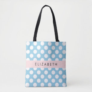 Blue Polka Dots, Polka Dot Pattern, Your Name Tote Bag