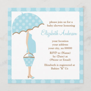 Blue Polka Dots Umbrella Mum Baby Shower Invitation