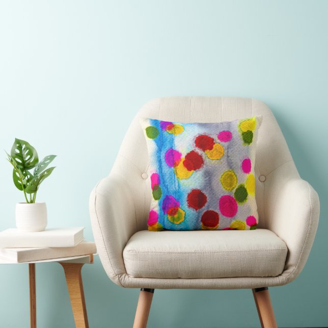Blue polka dots watercolor abstract cushion (Chair)