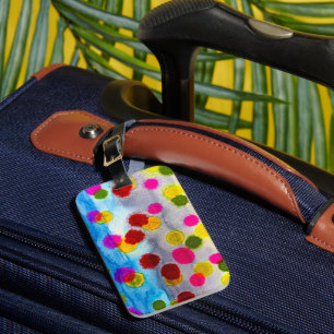 Blue polka dots watercolor abstract luggage tag