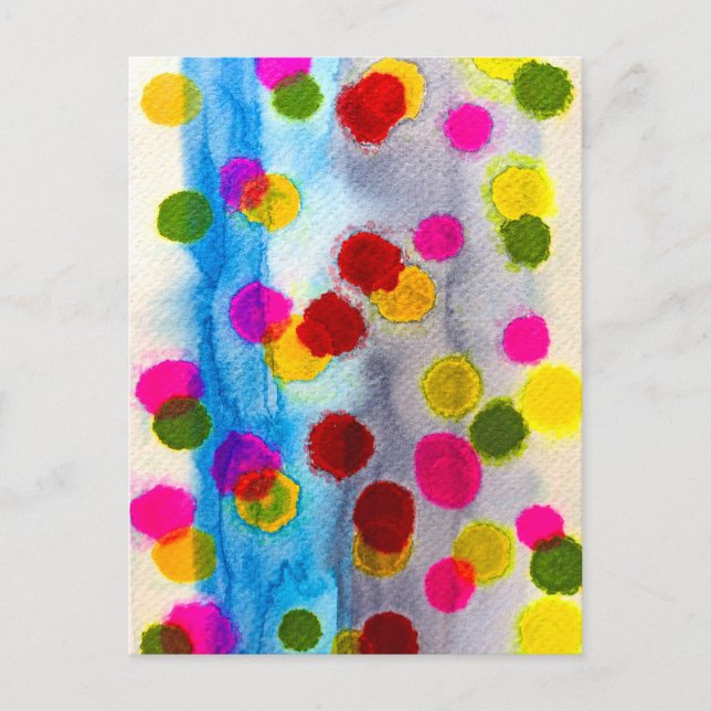 Blue polka dots watercolor abstract postcard (Front)